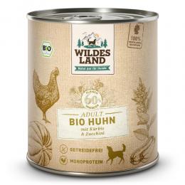 12 x 800 g | Wildes Land | Huhn mit Kürbis & Zucchini BIO Adult | Nassfutter | Hund