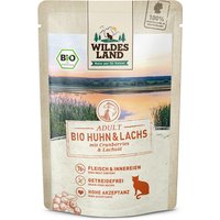 12 x 85 g | Wildes Land | Huhn und Lachs mit Cranberries und Lachsöl BIO Adult | Nassfutter | Katze