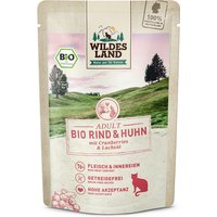 12 x 85 g | Wildes Land | Rind und Huhn mit Cranberries und Lachsöl BIO Adult | Nassfutter | Katze