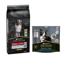 14 kg PURINA PRO PLAN Adult + Dental Care passender Snack gratis! - Medium Lamm & Reis Sensitive Digestion + Medium Dog 345 g