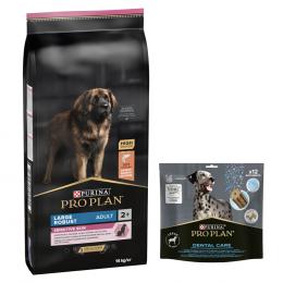 14 kg PURINA PRO PLAN Adult + passender Snack gratis! - Large Robust Sensitive Skin Lachs + Dental Care für große Hunde 426 g