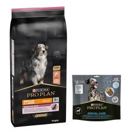14 kg PURINA PRO PLAN Adult + passender Snack gratis! - Medium & Large 7+ Sensitive Skin + Dental Care für große Hunde 426 g