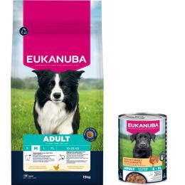 15 kg Eukanuba Premium Nutrition + 3 x 400 g passendes Nassfutter gratis! - 15 kg Adult Medium Breed Huhn + 3 x 400 g Adult Pute mit Karotten