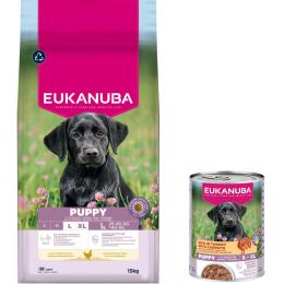 15 kg Eukanuba Premium Nutrition + 3 x 400 g passendes Nassfutter gratis! - 15 kg Puppy Large & Giant Breed Huhn + 3 x 400 g Puppy Pute mit Karotten