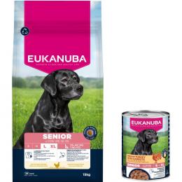 15 kg Eukanuba Premium Nutrition + 3 x 400 g passendes Nassfutter gratis! - 15 kg Senior Large & Giant Breed Huhn + 3 x 400 g Senior Pute mit Karotten