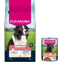 15 kg Eukanuba Premium Nutrition + 3 x 400 g passendes Nassfutter gratis! - 15 kg Senior Medium Breed Huhn + 3 x 400 g Senior Pute mit Karotten