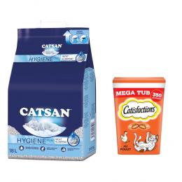 18 l Catsan Katzenstreu + 2 x 350 g Dreamies Snacks zum Sonderpreis! - Hygiene plus Katzenstreu + Katzensnack mit Huhn
