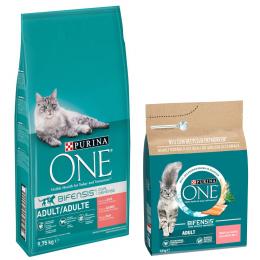2,8 kg gratis! 2,8 kg + 9,75 kg PURINA ONE Trockenfutter - 9,75 kg + 2,8 kg Adult Lachs & Vollkorngetreide