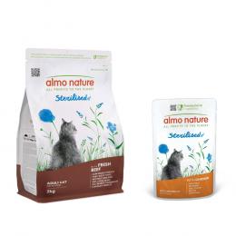 2 kg Almo Nature Functional Sterilised + 6 x 70 g Nassfutter mit Huhn zum Sonderpreis! - Rind & Reis