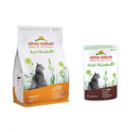 2 kg Almo Nature Holistic Anti Hairball + 6 x 70 g passendes Nassfutter zum Sonderpreis! - 2 kg Huhn & Reis + 6 x 70 g Rind