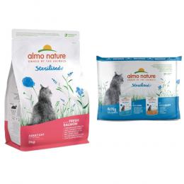 2 kg Almo Nature Holistic Sterilised + 6 x 70 g passendes Nassfutter zum Sonderpreis! - 2 kg Lachs & Reis + 6 x 70 g Huhn & Kabeljau