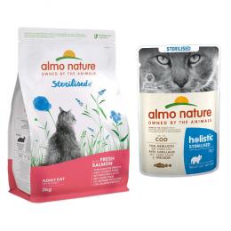 2 kg Almo Nature Holistic Sterilised + 6 x 70 g passendes Nassfutter zum Sonderpreis! - 2 kg Lachs & Reis + 6 x 70 g Kabeljau