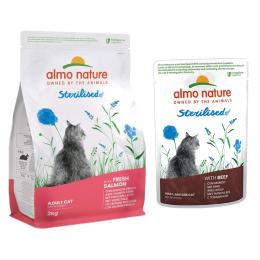 2 kg Almo Nature Holistic Sterilised + 6 x 70 g passendes Nassfutter zum Sonderpreis! - 2 kg Lachs & Reis + 6 x 70 g Rind
