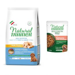 2 kg Natural Trainer Small & Toy + 2 x 100 g passendes Nassfutter gratis! - Puppy & Junior mit Huhn + 2 x 100 g Lachs
