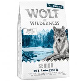 2 x 1 kg Wolf of Wilderness Trockenfutter zum Sonderpreis! Senior Blue River - Freilandhuhn & Lachs