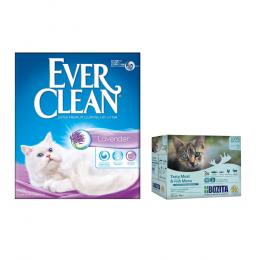 2 x 10 l Ever Clean® + 12 x 85 g Bozita Häppchen In Soße gratis! - Lavender Klumpstreu + Mixpaket Fleisch & Fisch Menü