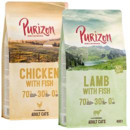2 x 400 g Purizon Katzentrockenfutter zum Probierpreis! - Adult Huhn & Fisch, Lamm & Fisch,