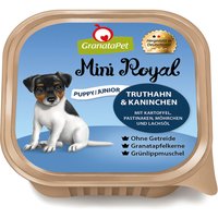 22 x 150 g | GranataPet | Puppy/Junior Truthahn & Kaninchen mit Kartoffeln, Pastinaken, Möhrchen und Lachsöl Mini Royal | Nassfutter | Hund