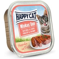 24 x 100 g | Happy Cat | Duo Paté auf Häppchen Geflügel & Lachs Minkas | Nassfutter | Katze