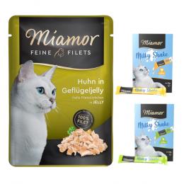 24 x 100 g Miamor Feine Filets + 8 x 20 g Milky Shake gratis! - Huhn in Geflügeljelly