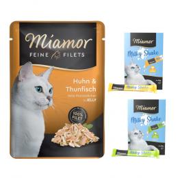 24 x 100 g Miamor Feine Filets + 8 x 20 g Milky Shake gratis! - Huhn & Thunfisch