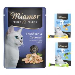 24 x 100 g Miamor Feine Filets + 8 x 20 g Milky Shake gratis! - Thunfisch & Calamari