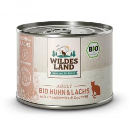 24 x 200 g | Wildes Land | Huhn und Lachs mit Cranberries und Lachsöl BIO Adult | Nassfutter | Katze