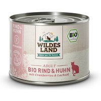 24 x 200 g | Wildes Land | Rind und Huhn mit Cranberries und Lachsöl BIO Adult | Nassfutter | Katze