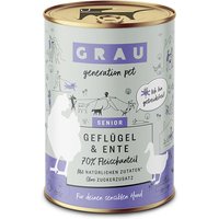 24 x 400 g | grau | Ente, Geflügel & Kaninchen Menü | Nassfutter | Hund