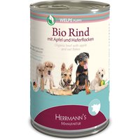 24 x 400 g | Herrmanns | Welpe Bio-Rind mit Apfel und Haferflocken Selection | Nassfutter | Hund