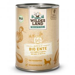 24 x 400 g | Wildes Land | Ente mit Süßkartoffeln, Birnen & Beeren BIO Adult | Nassfutter | Hund