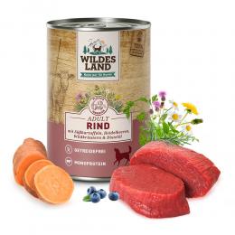 24 x 400 g | Wildes Land | Rind mit Süßkartoffeln, Heidelbeeren, Wildkräutern und Distelöl Classic Adult | Nassfutter | Hund