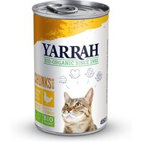 24 x 405 g | Yarrah | Bio-Bröckchen mit Huhn, Brennnessel & Tomate | Nassfutter | Katze