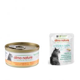 24 x 70 g Almo Nature HFC Natural + 6 x 50 g Hydration Help gratis! - Thunfisch und Garnelen + Hühnerbrühe mit Hühnerfilet