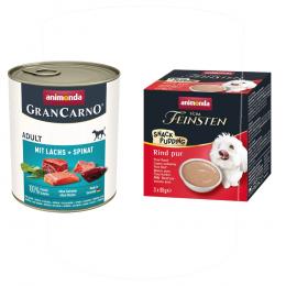 24 x 800 g animonda GranCarno Original Adult + 3 x 85 g Snack-Pudding gratis! - Lachs & Spinat