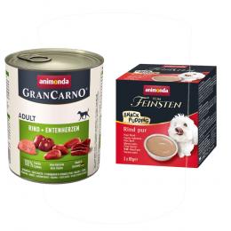 24 x 800 g animonda GranCarno Original Adult + 3 x 85 g Snack-Pudding gratis! - Rind & Entenherzen