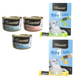 24 x 85 g Miamor Pastete + 4 x 20 g Miamor Milky Shake Pute / Huhn gratis! - Mixpaket Fisch (3 Sorten)