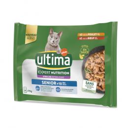 3 + 1 gratis! 4 x (4 x 70 g) Ultima Cat Expert Nutrition - Senior Huhn & Rind