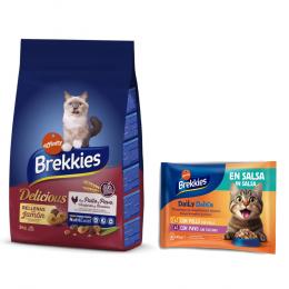 3 kg / 3,5 kg Brekkies Trockenfutter + 4 x 85 g Daily Delice Nassfutter gratis! - 3 kg Delicious Huhn, Truthahn & Gemüse + 4 x 85 g Huhn & Truthahn