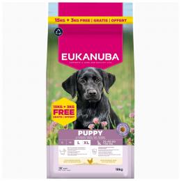 3 kg gratis! 18 kg Eukanuba Premium Nutrition mit Huhn - Puppy Large & Giant Breed