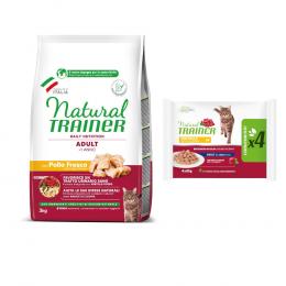 3 kg Natural Trainer Adult + 4 x 85 g passendes Nassfutter zum Sonderpreis! - Huhn + Huhn