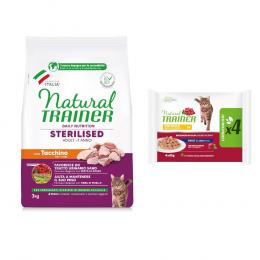 3 kg Natural Trainer Adult + 4 x 85 g passendes Nassfutter zum Sonderpreis! - Sterilised Truthahn + Huhn