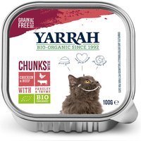 32 x 100 g | Yarrah | Bio-Bröckchen mit Huhn, Rind, Petersilie & Thymian | Nassfutter | Katze