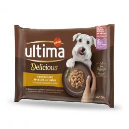 36 + 8 gratis! 44 x 100 g Ultima Delicious Adult Mini Streifen in Soße - Lachs & Truthahn