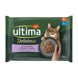 38 + 10 gratis! 48 x 85 g Ultima Adult - Delicious  Sterilized: Rind und Thunfisch