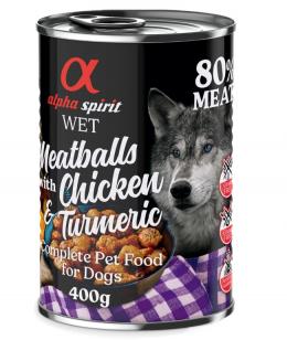 4 + 2 gratis! 6 x 400 g alpha spirit Dog Meatballs - Huhn & Kurkuma