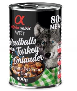 4 + 2 gratis! 6 x 400 g alpha spirit Dog Meatballs - Truthahn & Koriander