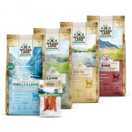 4 x 1 kg + 70 g | Wildes Land | Trockenfutter Probierpaket klein Classic Adult | Trockenfutter | Hund