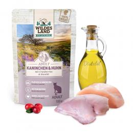 48 x 100 g | Wildes Land | Kaninchen und Huhn mit Distelöl Classic Adult | Nassfutter | Katze