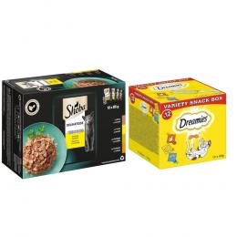 48 x 85 g Sheba Nassfutter + 12 x 60 g Dreamies Variety Box Snack zum Sonderpreis! - Delikatesse in Gelee Geflügel Variation